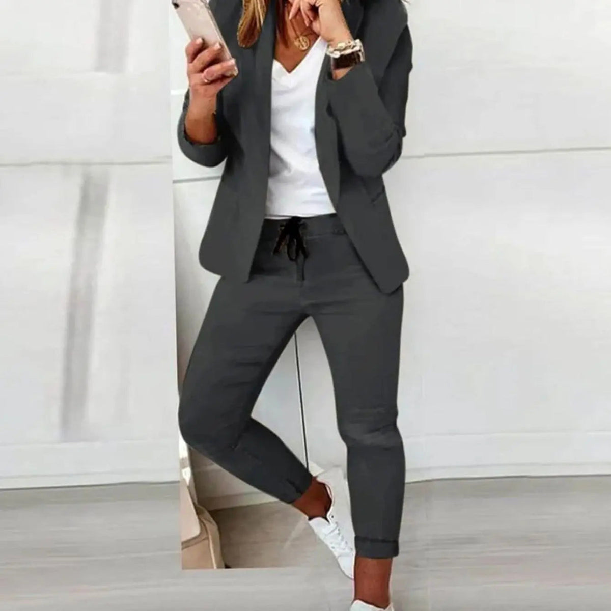 Women's Versatile Blazer Jogger Trousers Co-ord Two-Piece Set