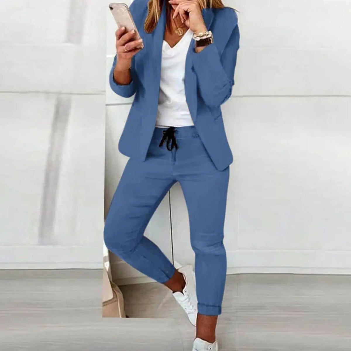 Women's Versatile Blazer Jogger Trousers Co-ord Two-Piece Set