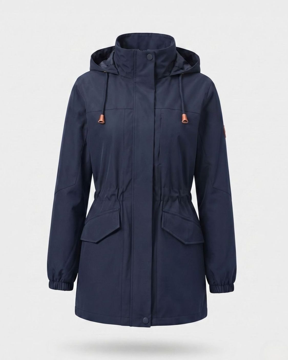 Women's Water-Repellent Hooded Longline Parka Drawstring Waist