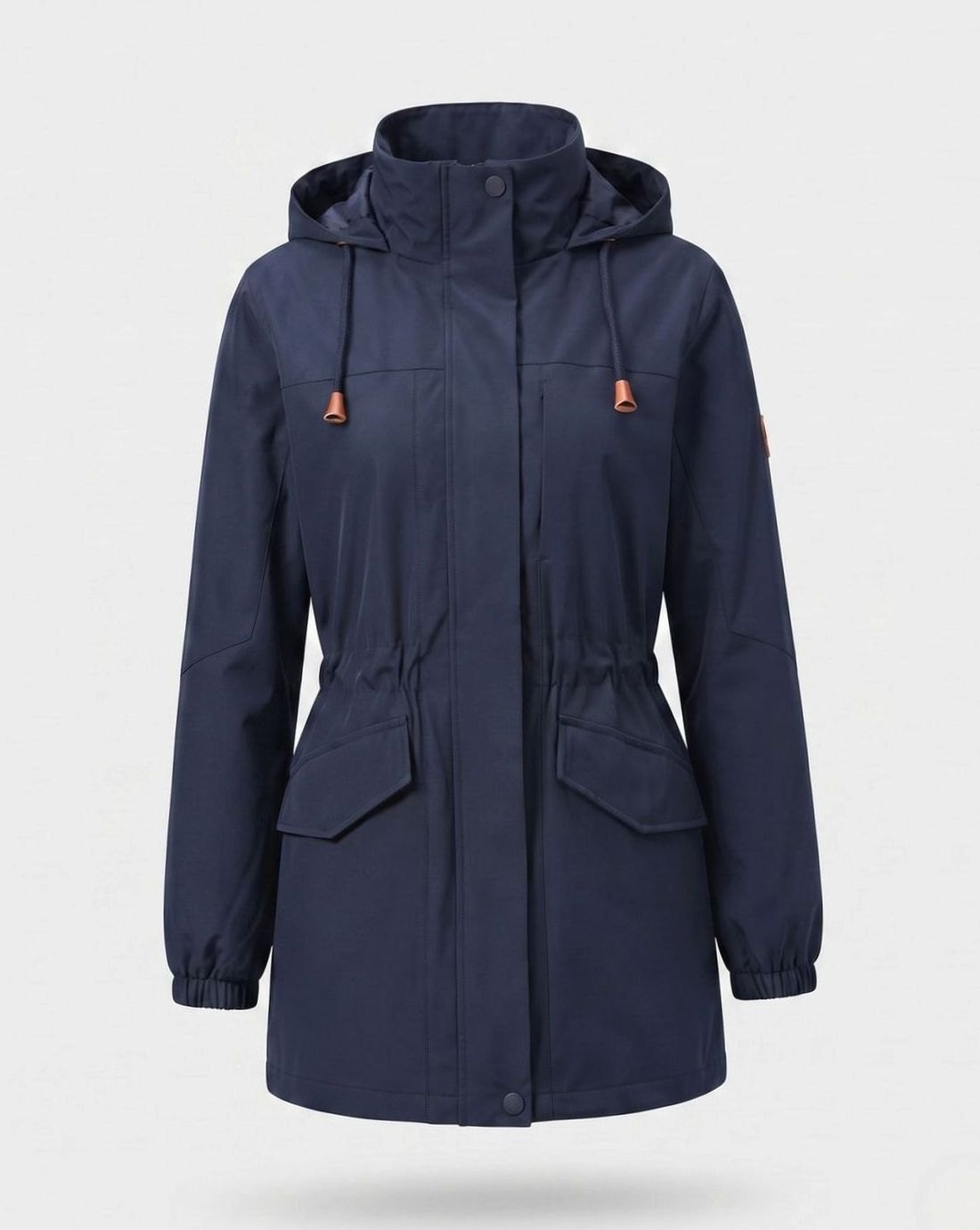 Women's Water-Repellent Hooded Longline Parka Drawstring Waist