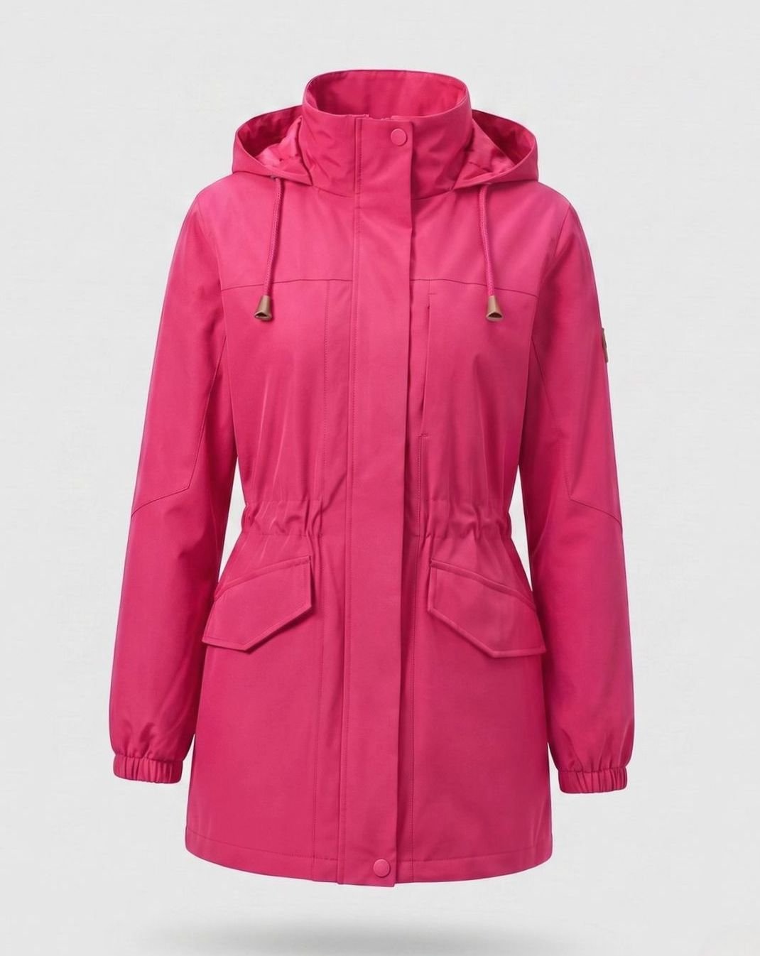 Women's Water-Repellent Hooded Longline Parka Drawstring Waist