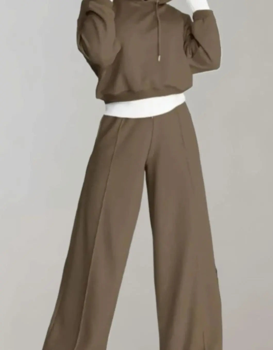 Women's Wide-Leg Drawstring Tracksuit Pants Cropped Hoodie Set