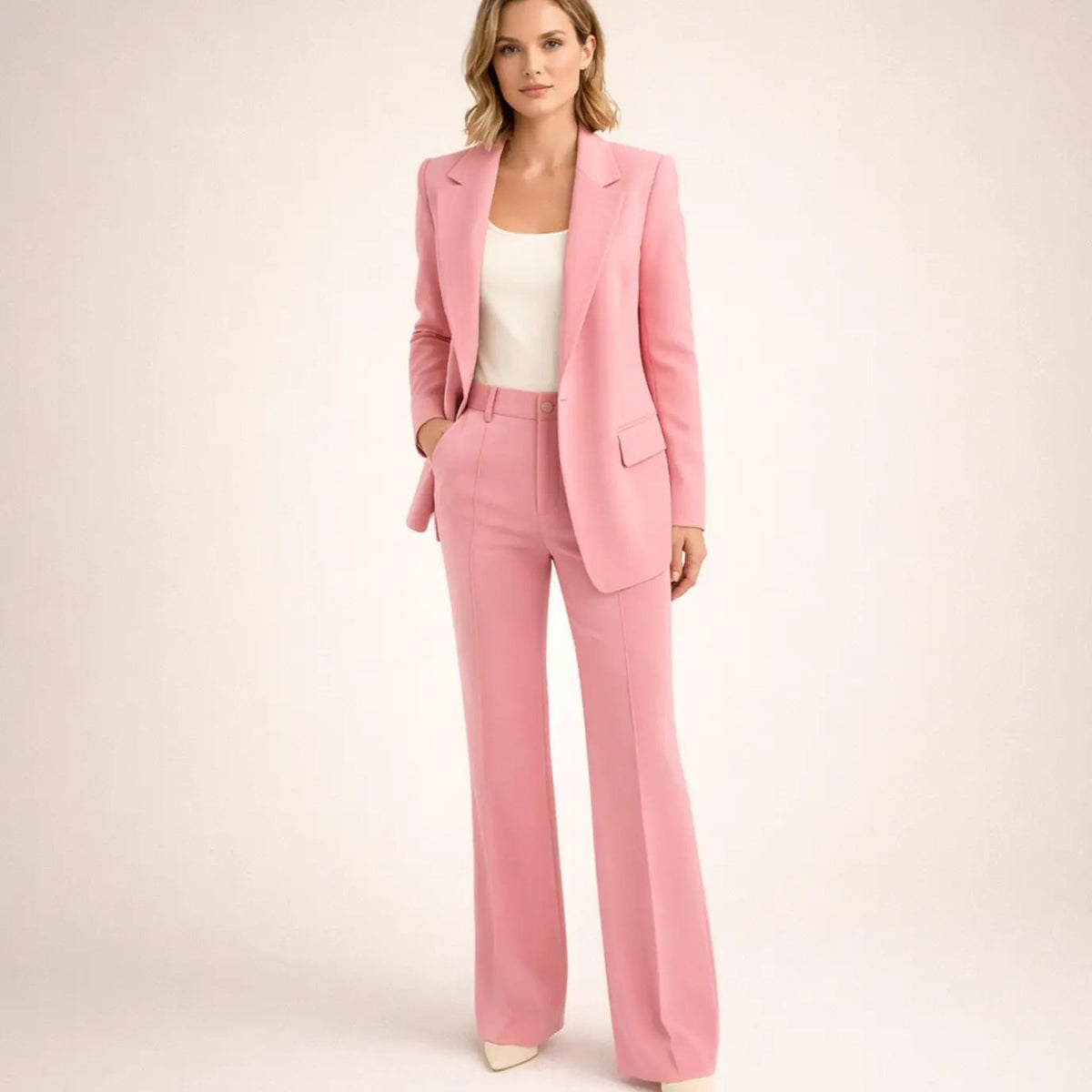 Women's Wide-Leg Tailored Blazer Trouser Suit Set