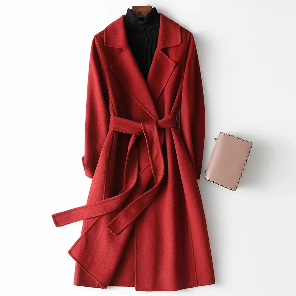 Women's Winter Coat Belted Wrap A-Line Long Wool Blend