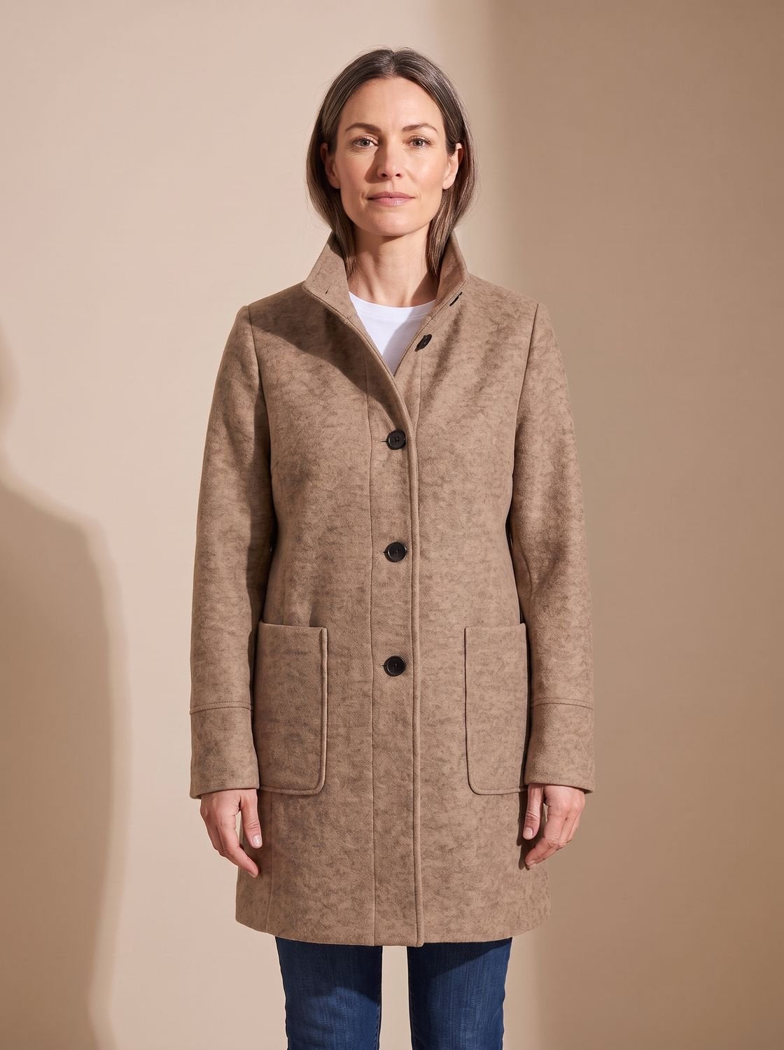 Freya | Women's Wool Blend Trench Coat High-Collar Button-Front Longline
