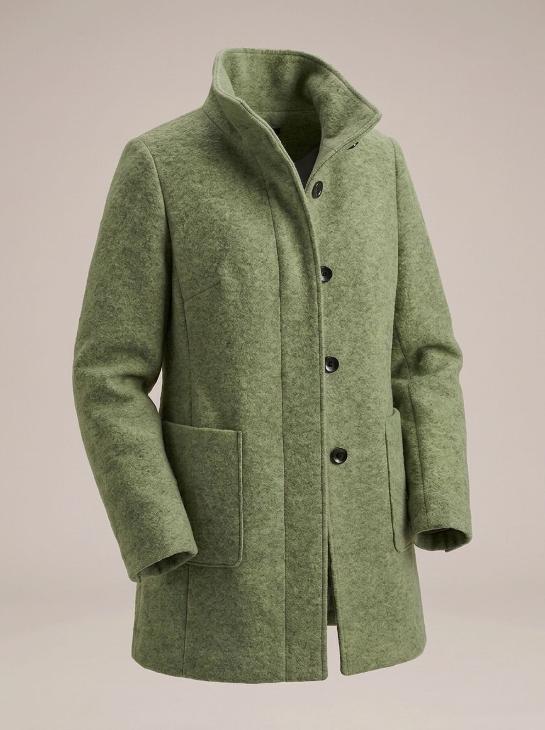 Freya | Women's Wool Blend Trench Coat High-Collar Button-Front Longline
