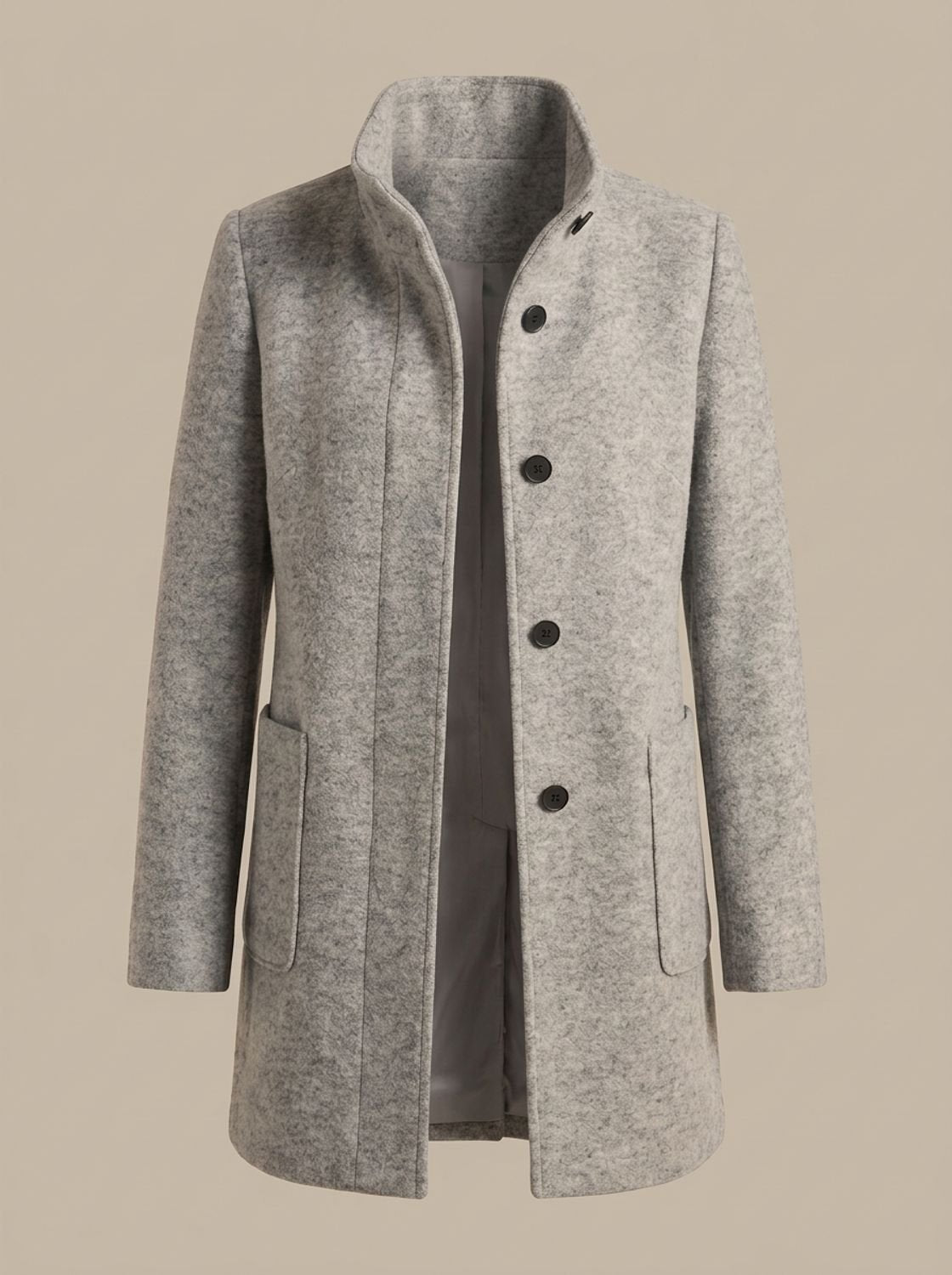 Freya | Women's Wool Blend Trench Coat High-Collar Button-Front Longline