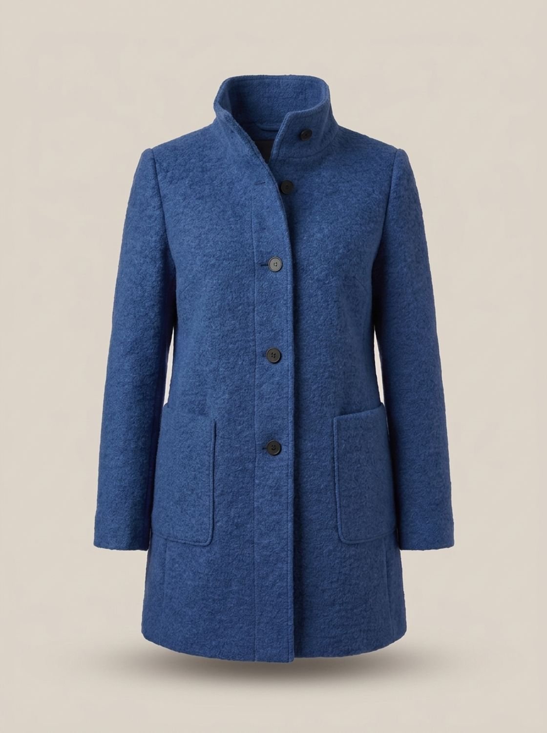 Freya | Women's Wool Blend Trench Coat High-Collar Button-Front Longline