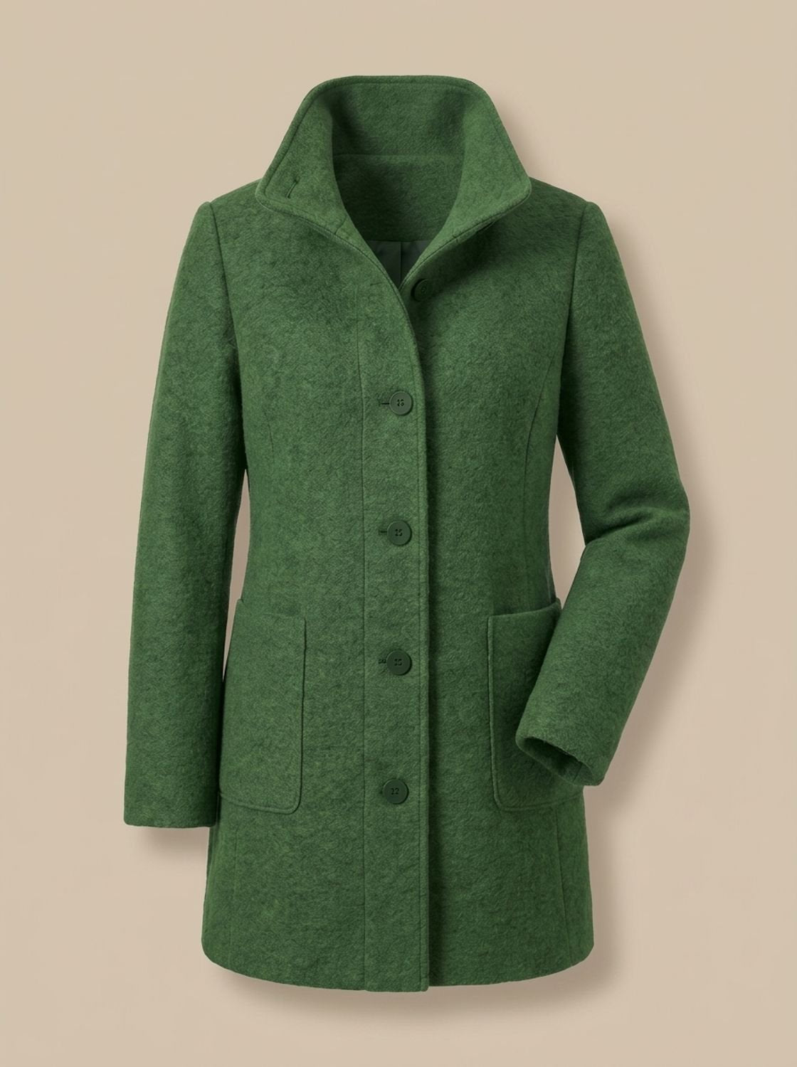 Freya | Women's Wool Blend Trench Coat High-Collar Button-Front Longline