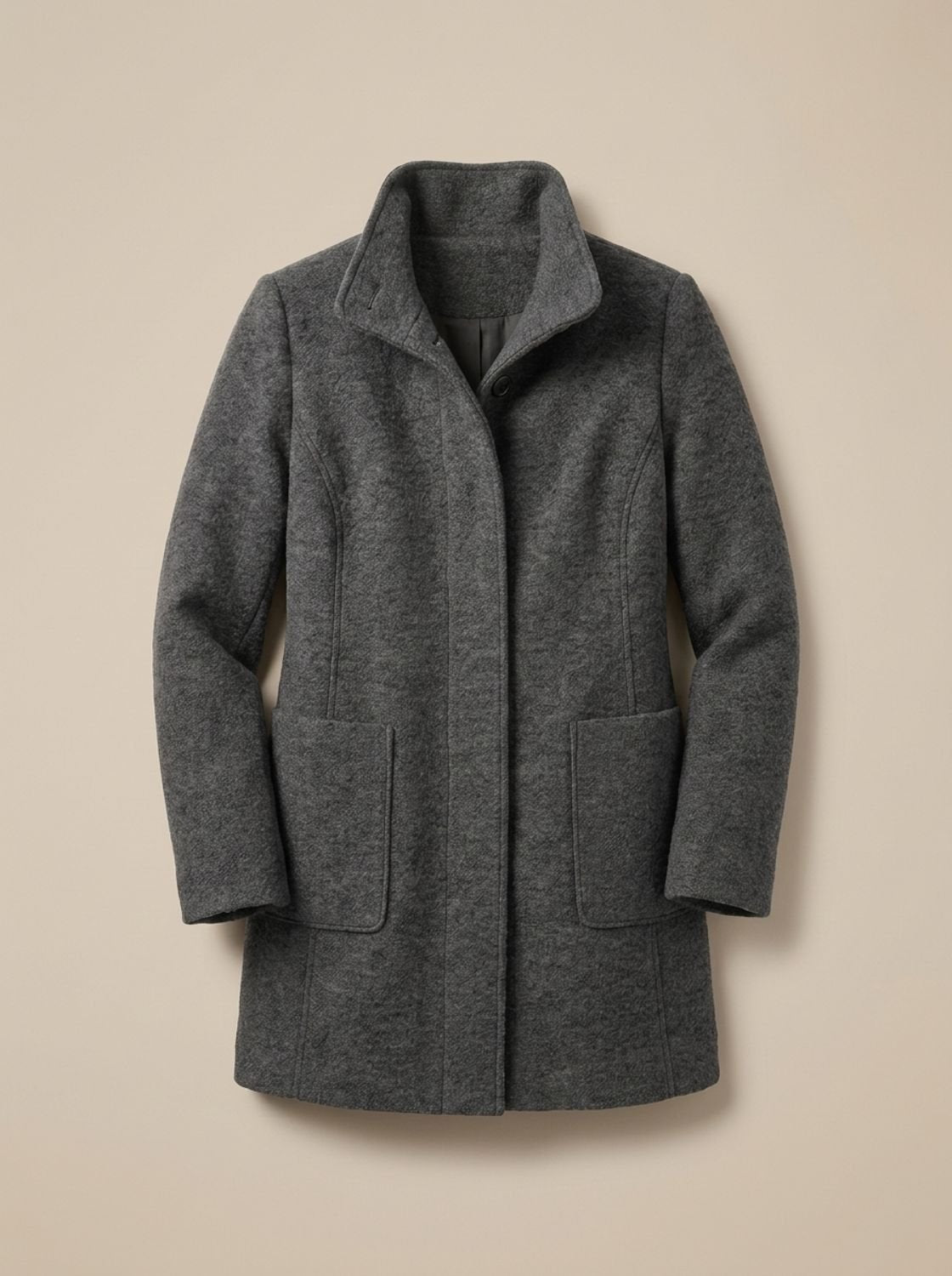 Freya | Women's Wool Blend Trench Coat High-Collar Button-Front Longline