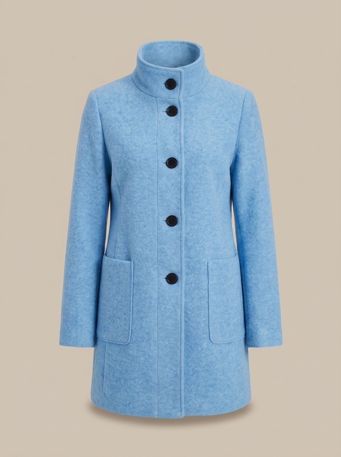 Freya | Women's Wool Blend Trench Coat High-Collar Button-Front Longline