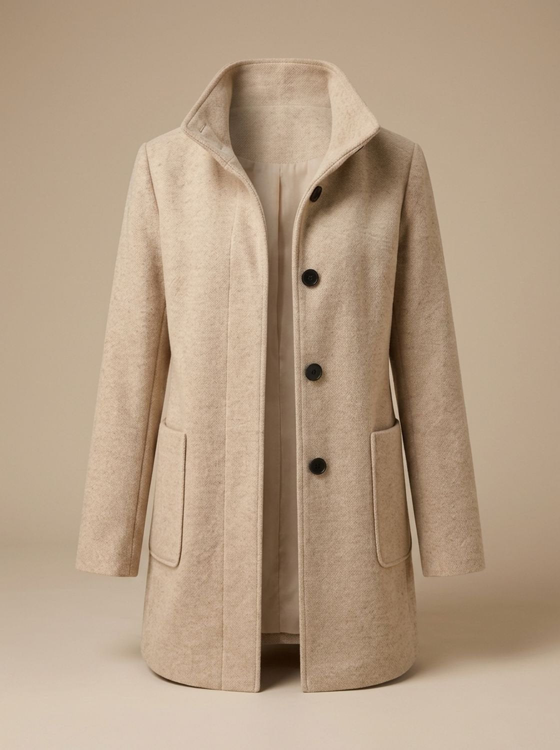 Freya | Women's Wool Blend Trench Coat High-Collar Button-Front Longline