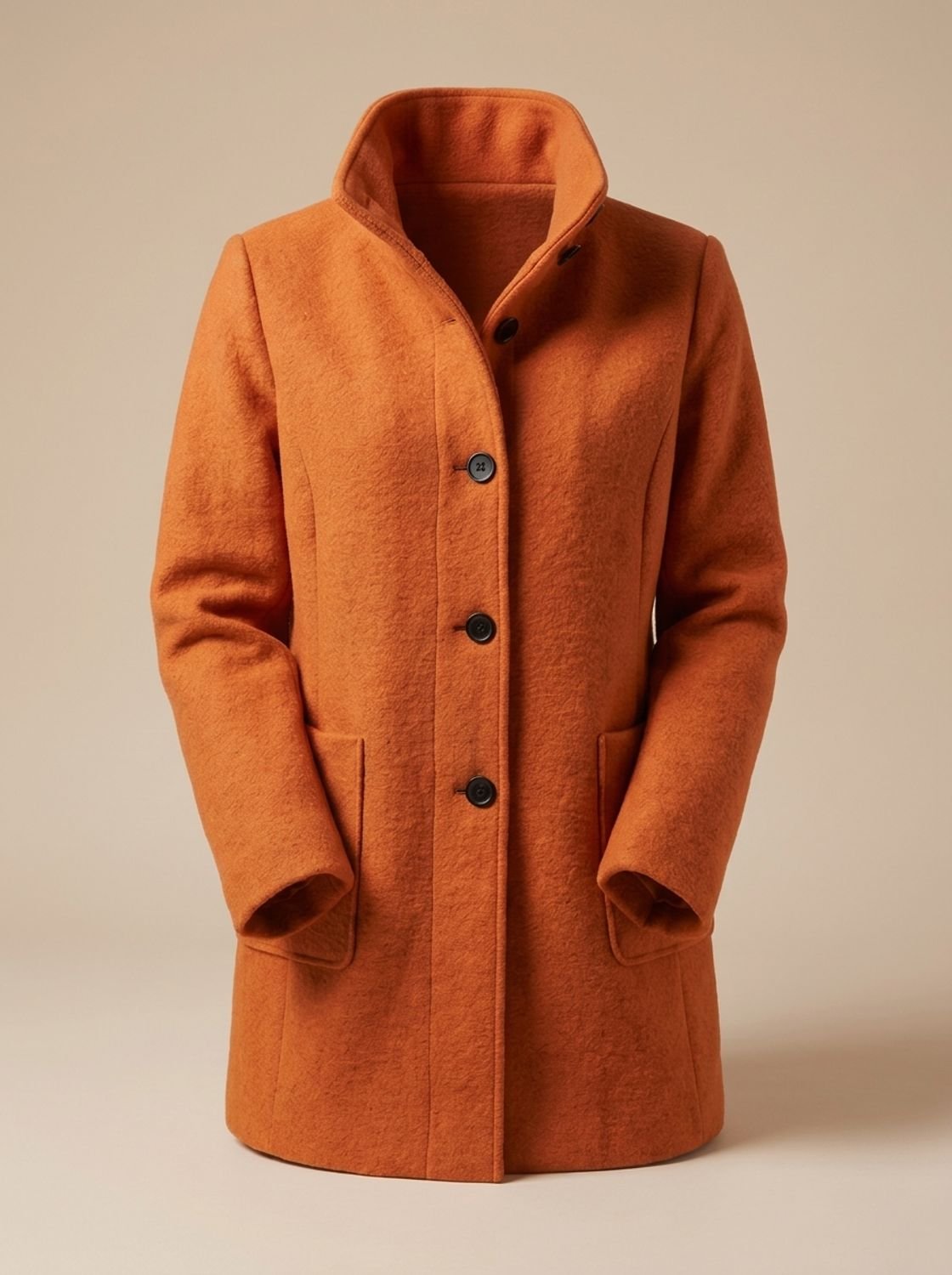 Freya | Women's Wool Blend Trench Coat High-Collar Button-Front Longline