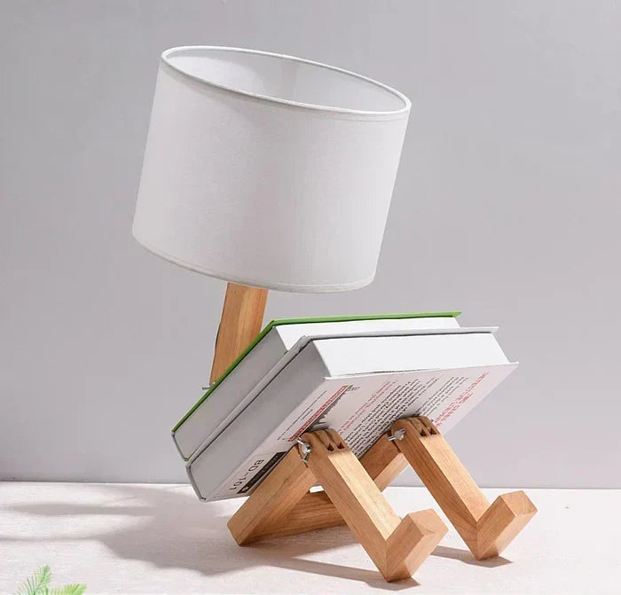 Adjustable Foldable Robot Shaped Wooden Table Lamp With Book Holder