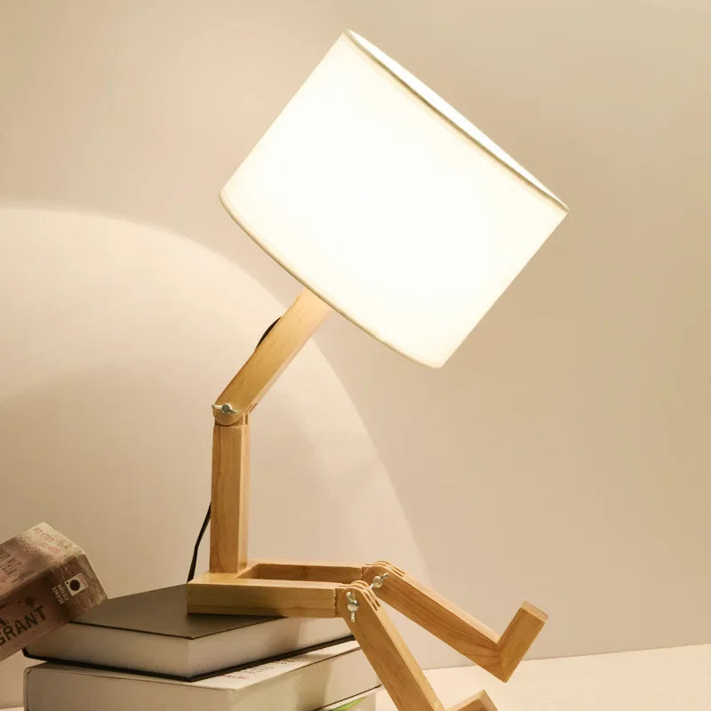 Adjustable Foldable Robot Shaped Wooden Table Lamp With Book Holder